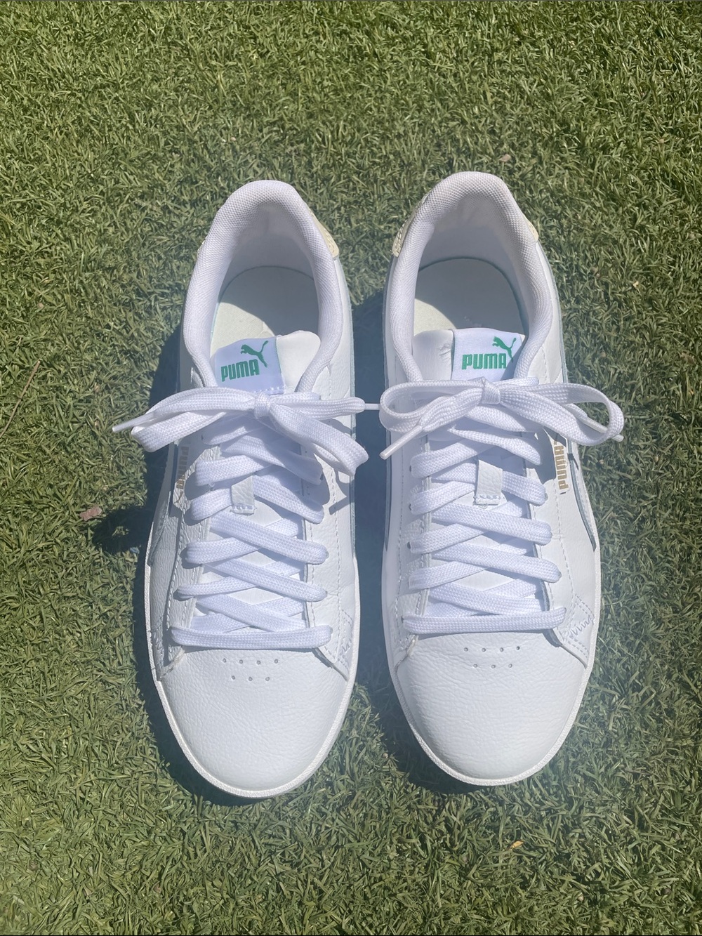 Puma Jada Renew White Leather Low-Top Sneakers with Green Accents